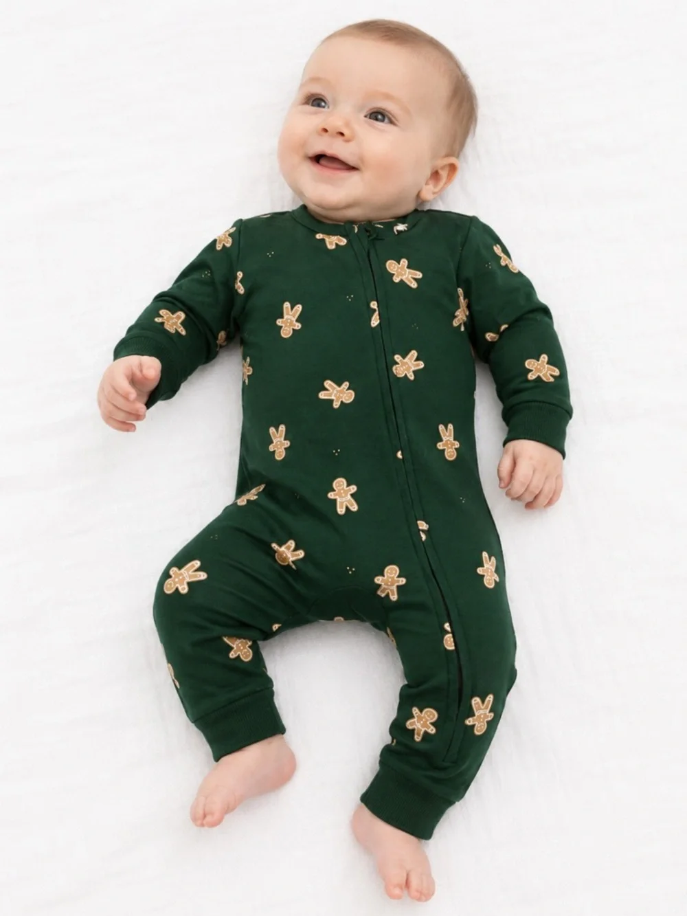 New - Petit Lem Dark Green Gingerbread Print One-Piece